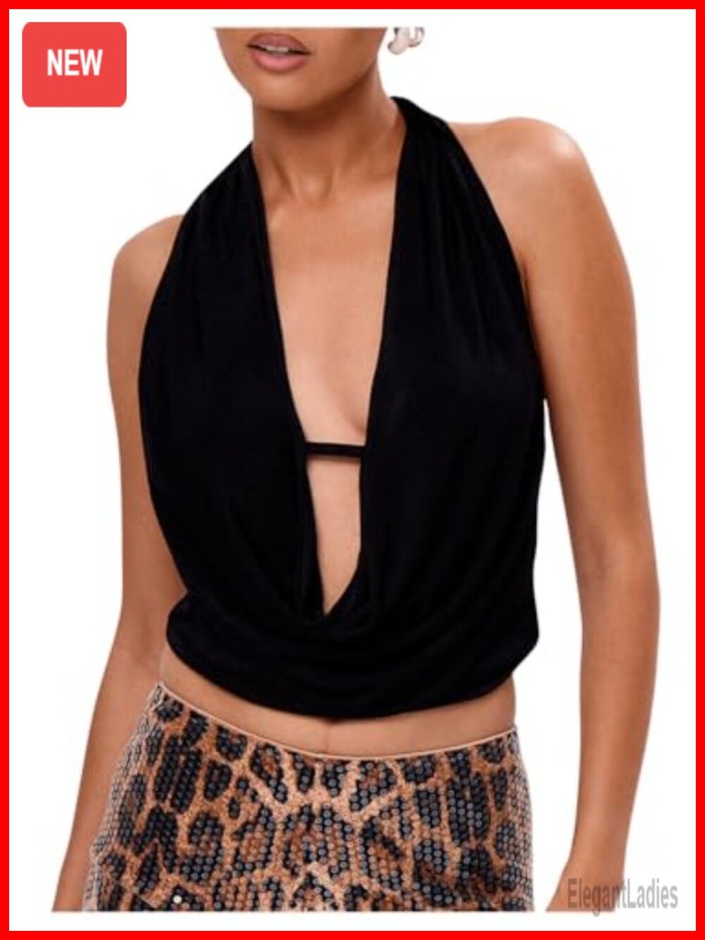 SHENHE Halter Draped Front Crop Top Deep V Neck Tie Backless Going Out Women's